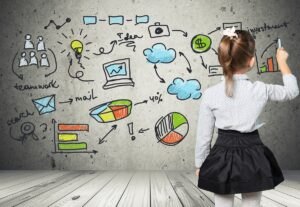 Mapy myśli dla dzieci Cute-little-schoolgirl-drawing-background